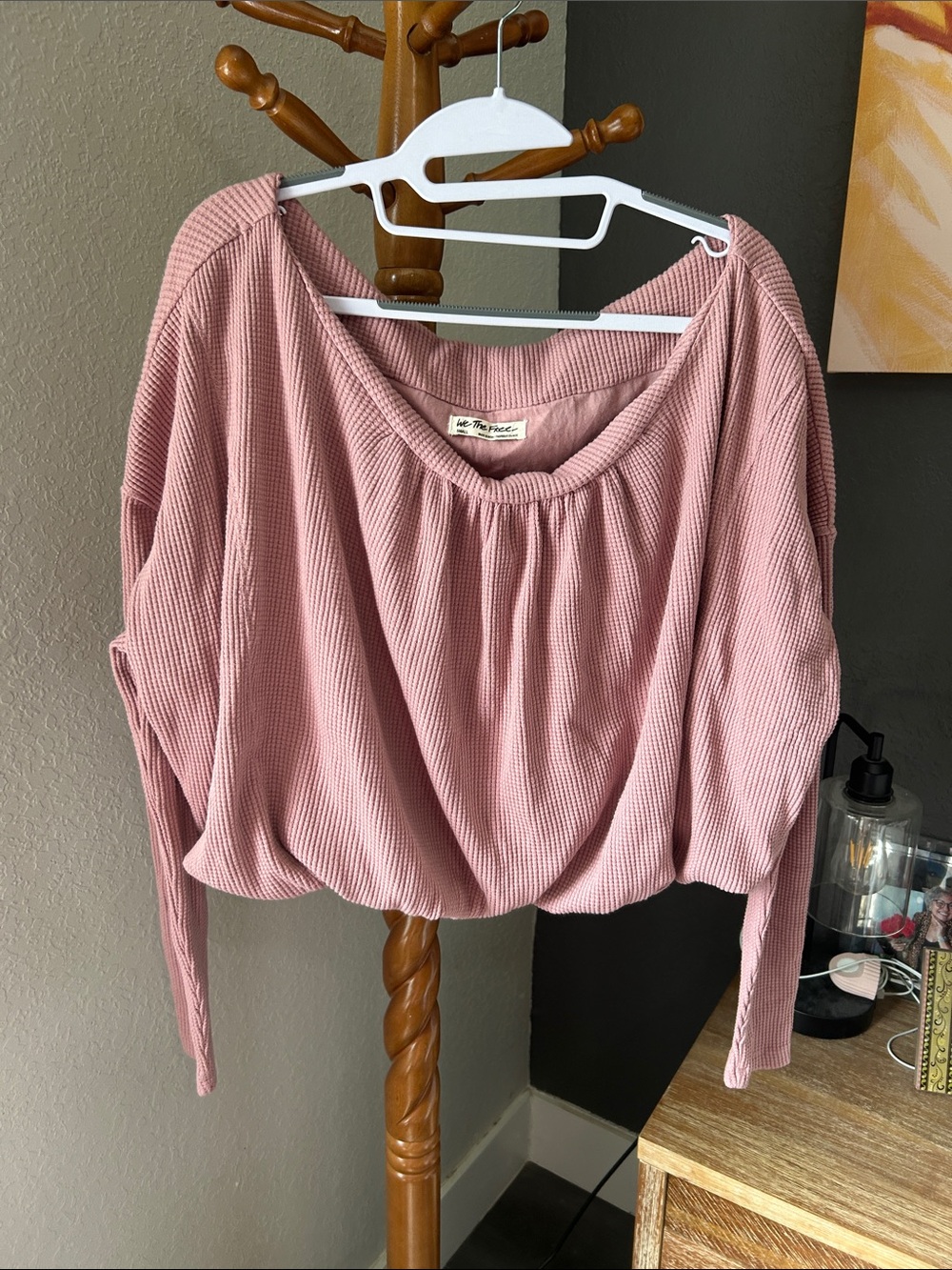 We The Free Off-the-Shoulder Ribbed Sweater in Dusty Rose
